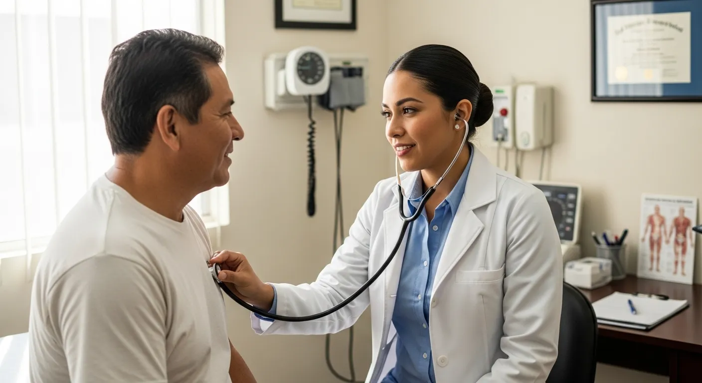 Médico revisando