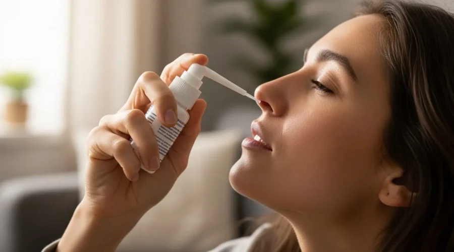 Usando spray nasal