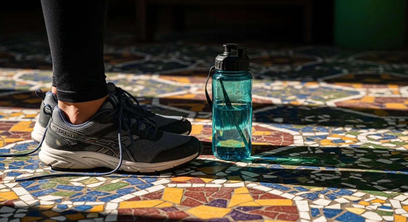 Pies con botella de agua