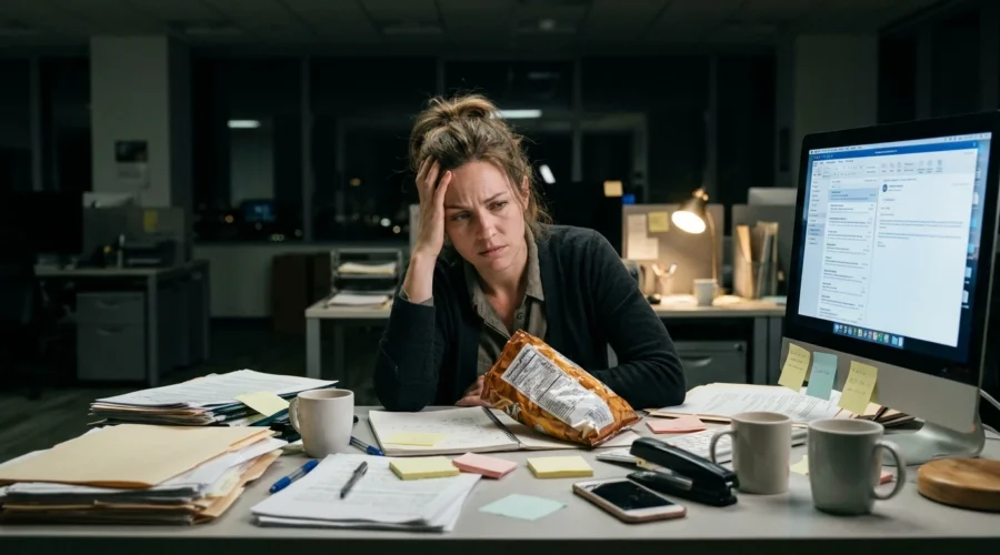 Fotografía editorial de persona real en entorno moderno sobre ¿Qué hacer cuando la ansiedad por comer interfiere con tu rutina